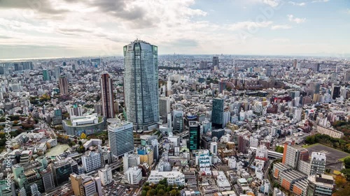 High angle view of Roppongi Hills Mori Tower and Roppongi district time lapse