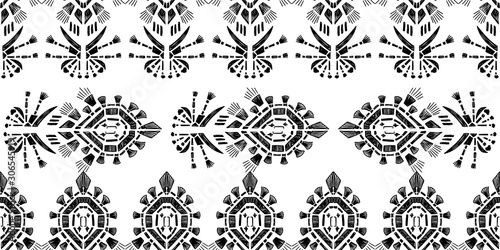 Ikat pattern etnic indian ornamental black and white illustration. Navajo motif texture ornate design for surface print.
