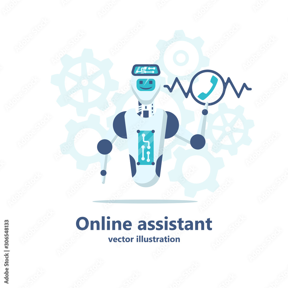Chatbot online assistant. Robot call center receives call. Automatic ...