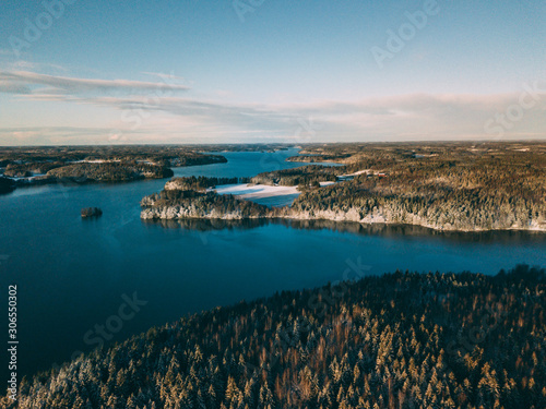 Aerial view to Beautiful Hiidenvesi lake in Finland. Scandinavian landscape