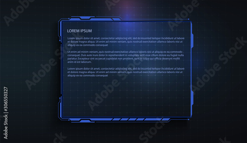 Futuristic touch screen of user interface. Modern HUD control panel. High tech screen for video game. Sci-fi concept design.