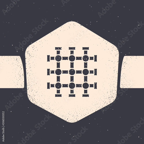 Grunge Prison window icon isolated on grey background. Monochrome vintage drawing. Vector Illustration