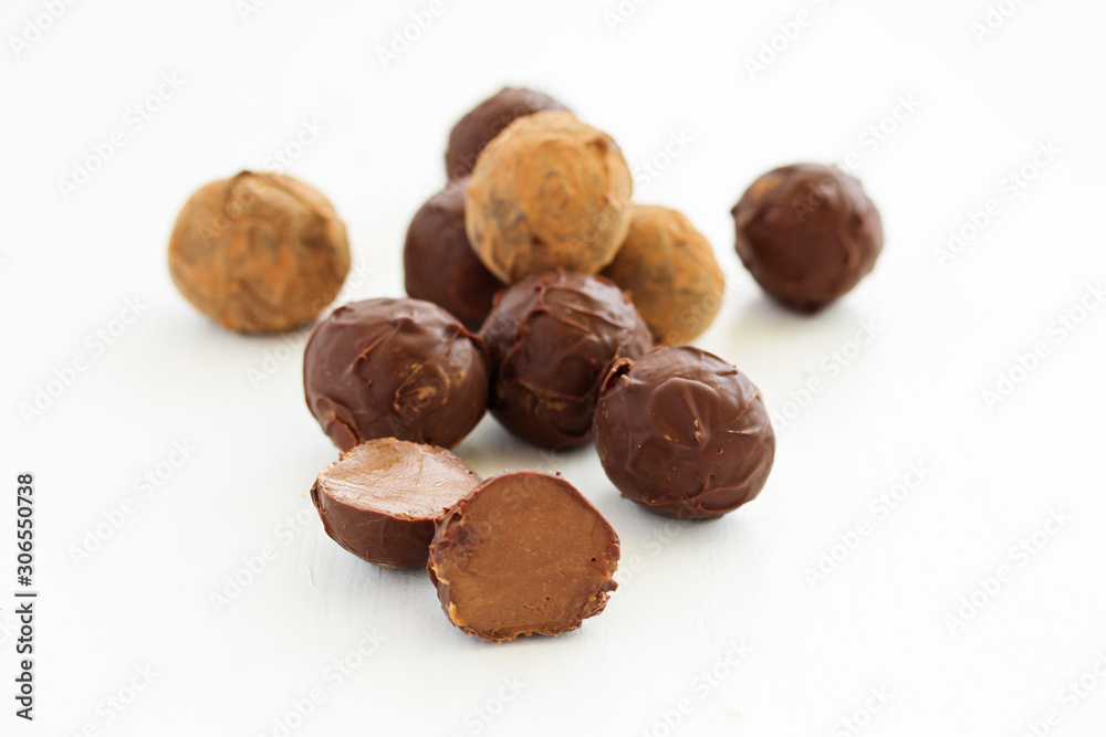 Handmade candies. Lawyer truffle with liqueur and vanilla. Home sweetness. Selective focus. Handmade candies. Lawyer truffle with liqueur and vanilla. Home sweetness. Selective focus.