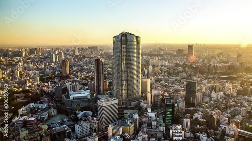 High angle view of Roppongi Hills Mori Tower and Roppongi district time lapse