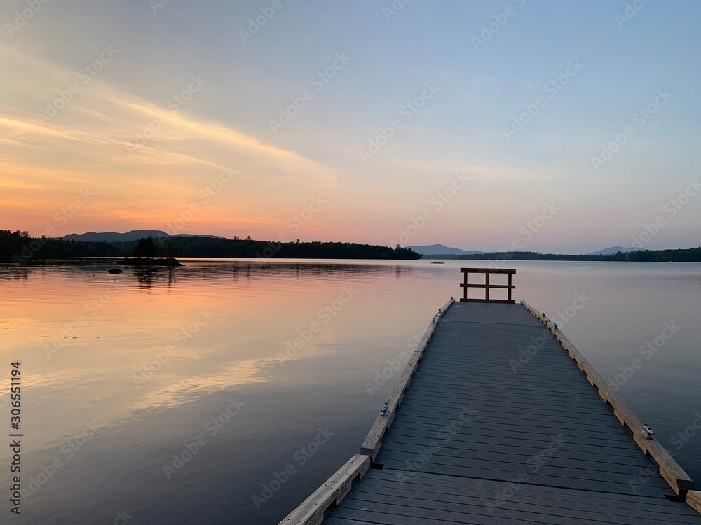 floating wood path on a lake