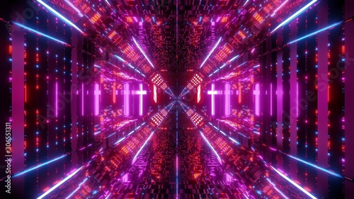 high reflective bricks textured futuristic sc-fi tunnel corridor with holy glowing christian cross symbol 3d rendering wallpaper background
