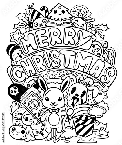 Hand drawn of christmas doodle isolated on white background.