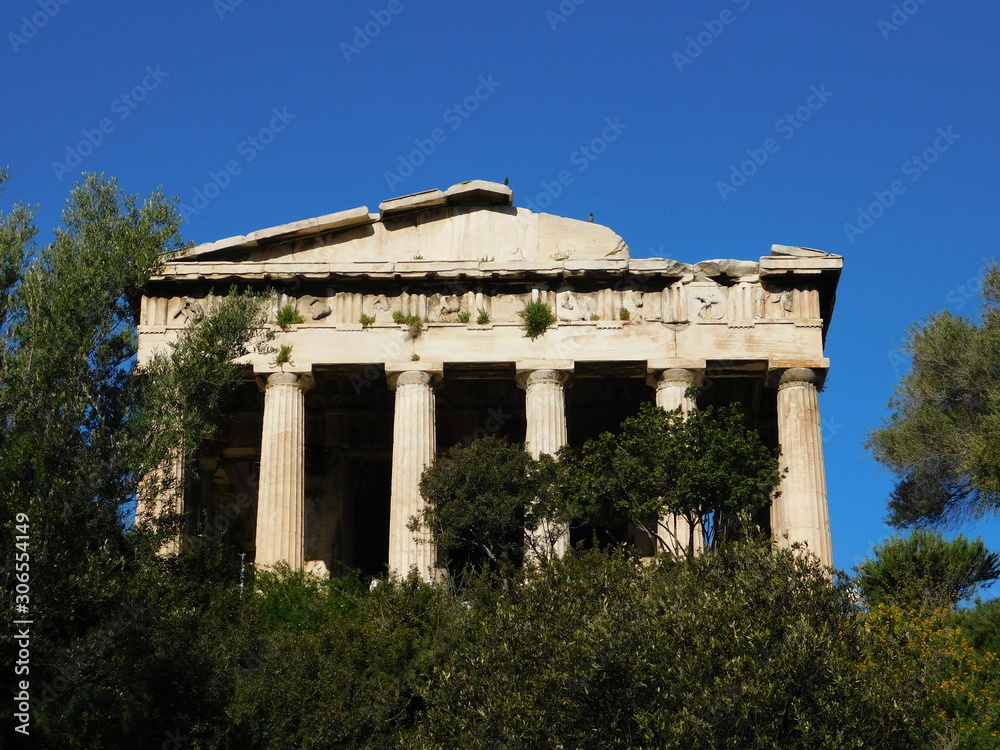 March 2019, Athens, Greece. The Temple of Hephaestus or Hephaisteion, in the Ancient Agora, or marketplace