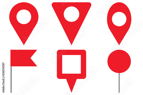 Pin icon set.Red map pin symbol.