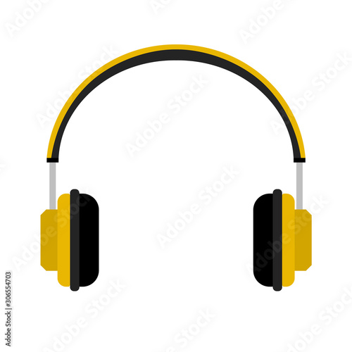 Vector yellow headphones icon on white background.Headphones logo and symbols.