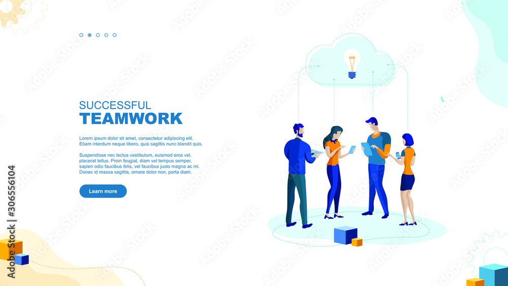 Trendy flat illustration. Successful teamwork page concept. Office workers planing business mechanism, analyze business strategy and exchange ideas.Template for your design works. Vector graphics.