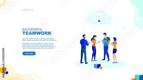 Trendy flat illustration. Successful teamwork page concept. Office workers planing business mechanism, analyze business strategy and exchange ideas.Template for your design works. Vector graphics.