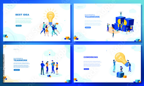 Trendy flat illustration. Successful teamwork page concept. Office workers planing business mechanism, analyze business strategy and exchange ideas. Template for your design works. Vector graphics.
