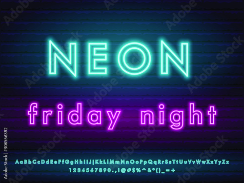 bold neon font. numerals and letters