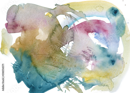 Expressive multicolor watercolor blotch isolated on a white background.