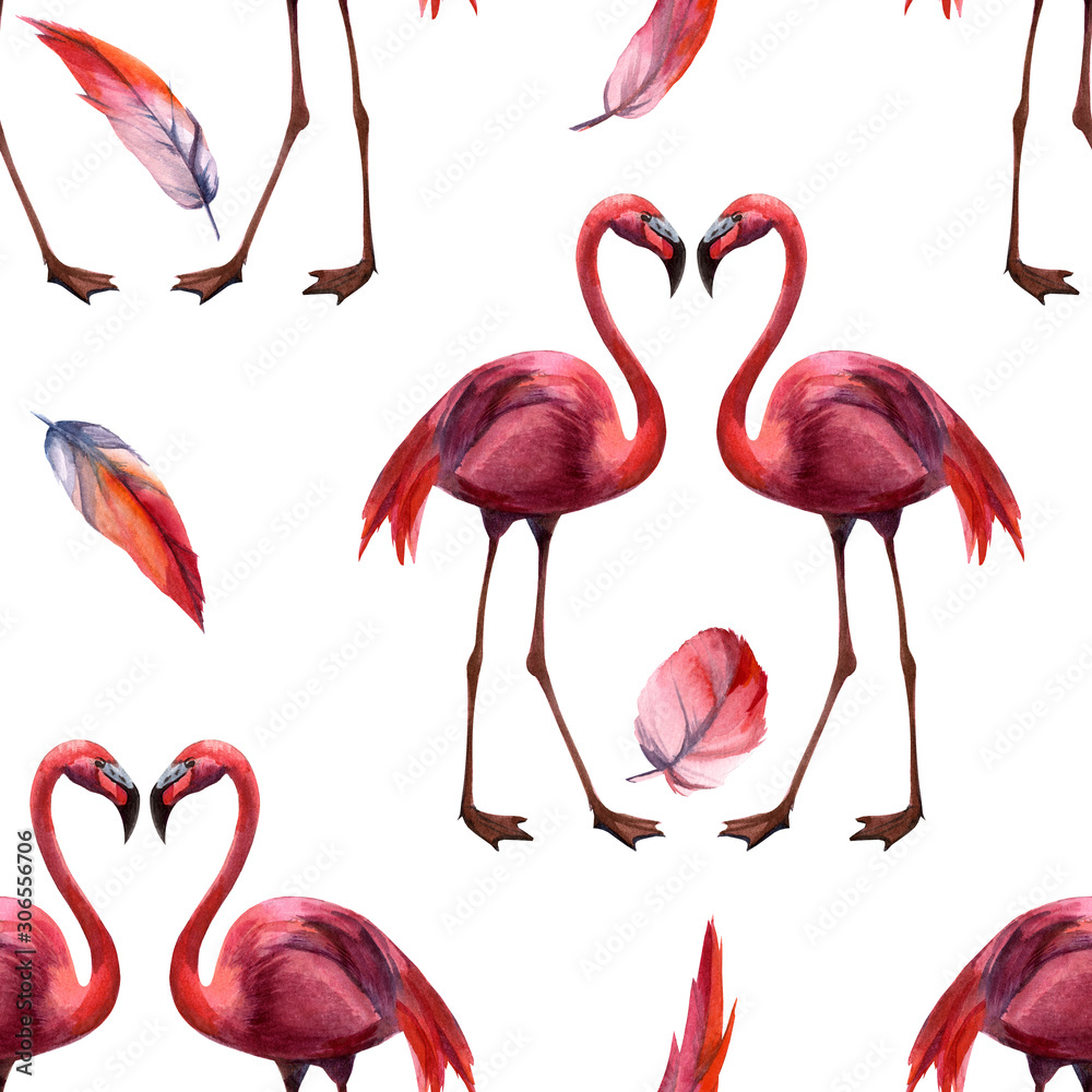 Obraz premium Akwarela bezszwowe wzór z flamingo ręcznie rysunek tło dekoracyjne. Druk na tekstyliach, tkaninach, tapetach, scrapbookingu
