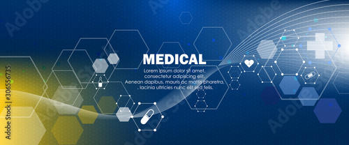 Medical infographic technology background. Abstract background medical for the hospital, page.Blue and white. Vector illustration
