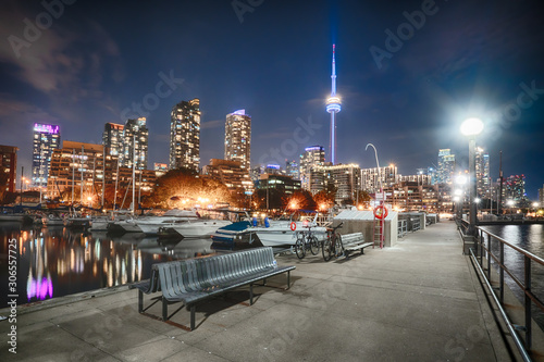 Toronto, Canada Night Skyline from Marina Quay