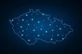 Abstract mesh line and point scales on dark background with Map of czech Republic. Wire frame 3D mesh polygonal network line, design sphere, dot and structure. communications map of czech Republic. -