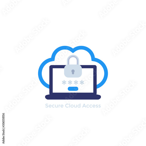 Secure cloud access with password, data security concept, vector icon