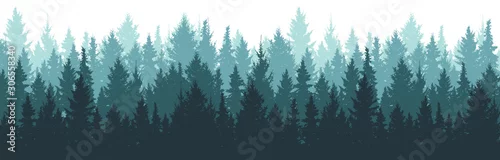 Panel kuchenny z motywem Forest background, nature, landscape. Pine, spruce, christmas tree. Fog evergreen coniferous trees. Silhouette vector