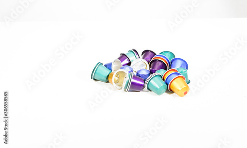 Coffee capsules pods isolated against white background
