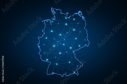 map of Germany. Wire frame 3D mesh polygonal network line, design sphere, dot and structure. Vector illustration eps 10. - Vector