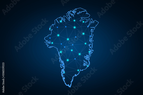 Map of Greenland from Polygonal wire frame low poly mash  contours network line  luminous space stars  design sphere  dot and structure. Vector Illustration EPS10. - Vector