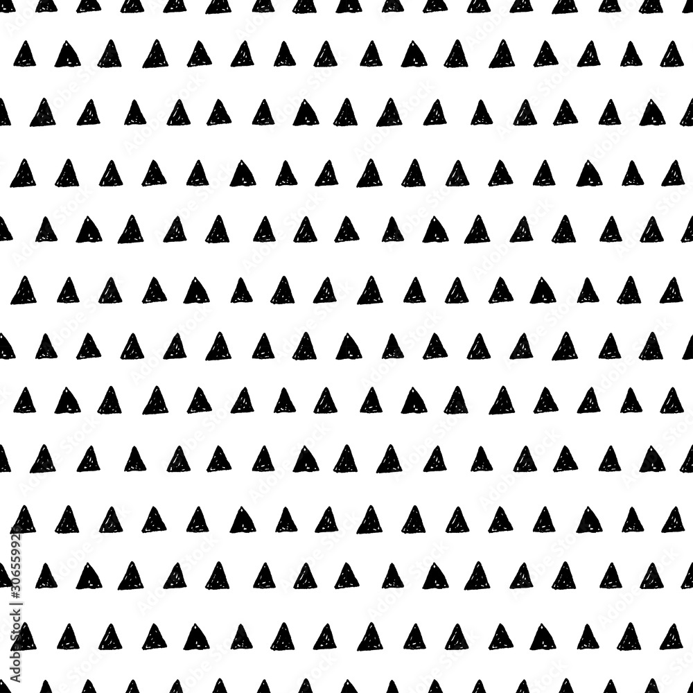 Seamless pattern with hand-drawn triangles. Ink doodles.