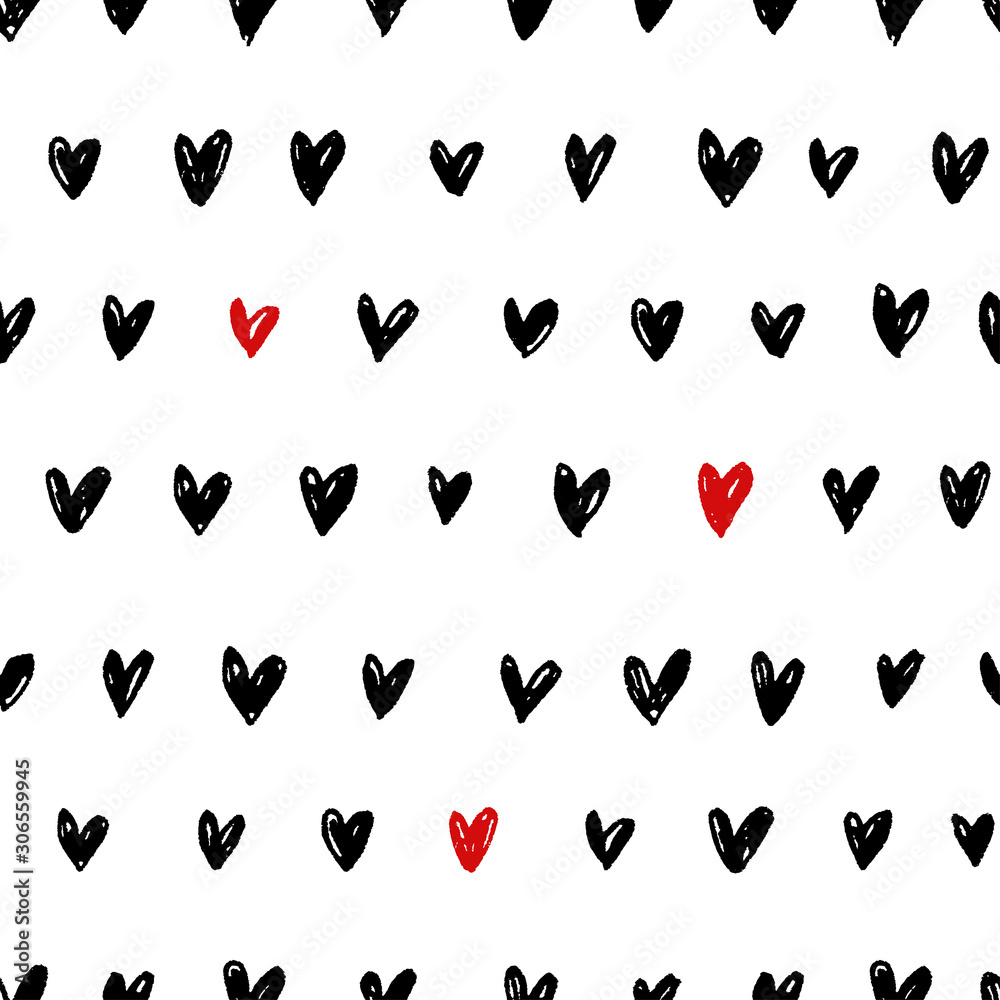 Seamless pattern. Hand-drawn abstract hearts. Ink doodles. Seamless pattern. Hand-drawn abstract hearts. Ink doodles.