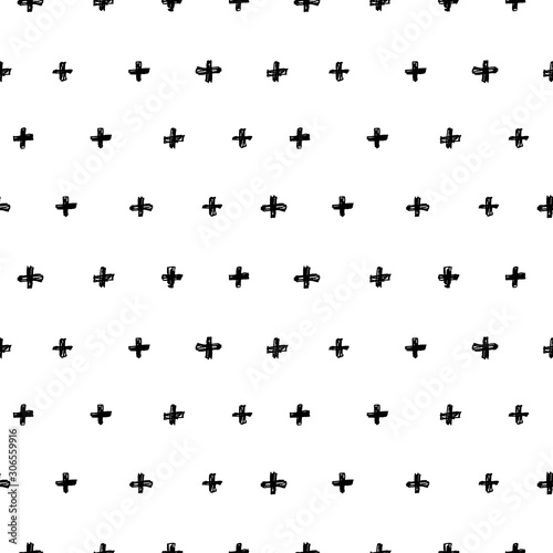 Seamless pattern with hand-drawn cross shapes. Ink doodles.