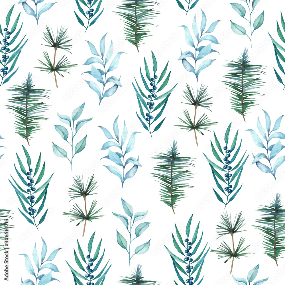 New year seamless watercolor pattern on white background. New year seamless watercolor pattern on white background.