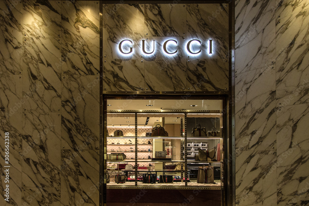 Las Vegas, Nevada, USA - May 6, 2019: Storefront of the Gucci store at the  Bellagio resort in Las Vegas, Nevada. Stock Photo | Adobe Stock