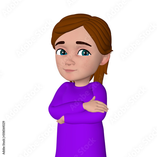 Little Girl on a white background. 3d rendering