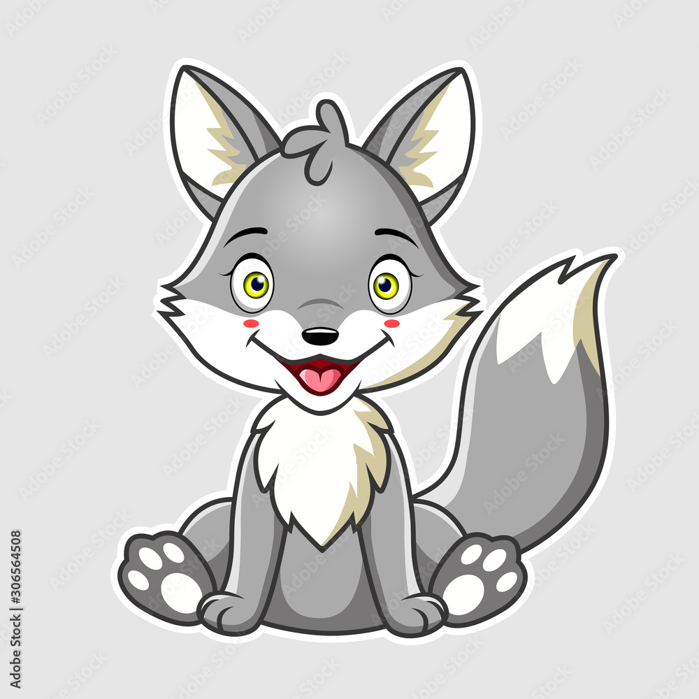 A Cute wolf cartoon sitting on white background. A Cute wolf cartoon sitting on white background.