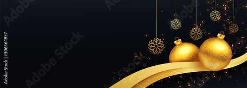 black and gold merry christmas decorative banner design