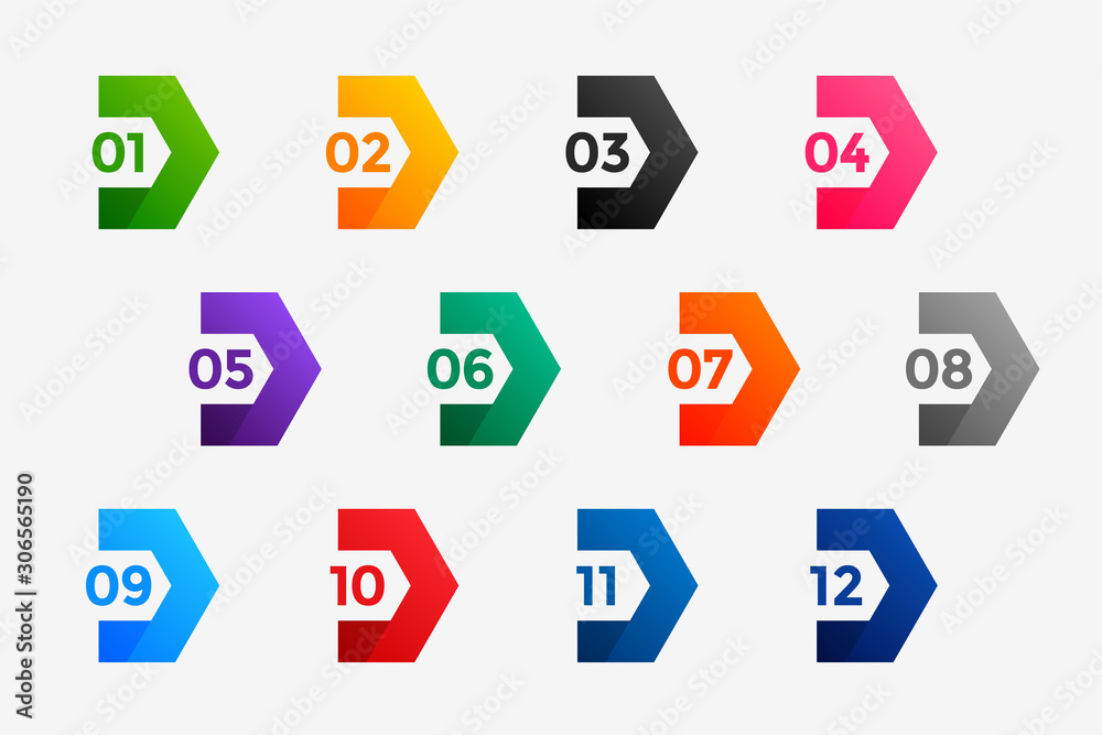 directional bullet points numbers from one to twelve directional bullet points numbers from one to twelve