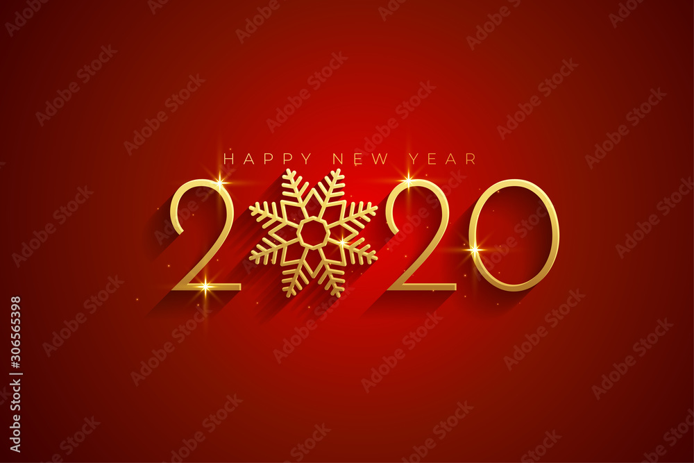 elegant red and gold happy new year 2020 background card - obrazy, fototapety, plakaty 