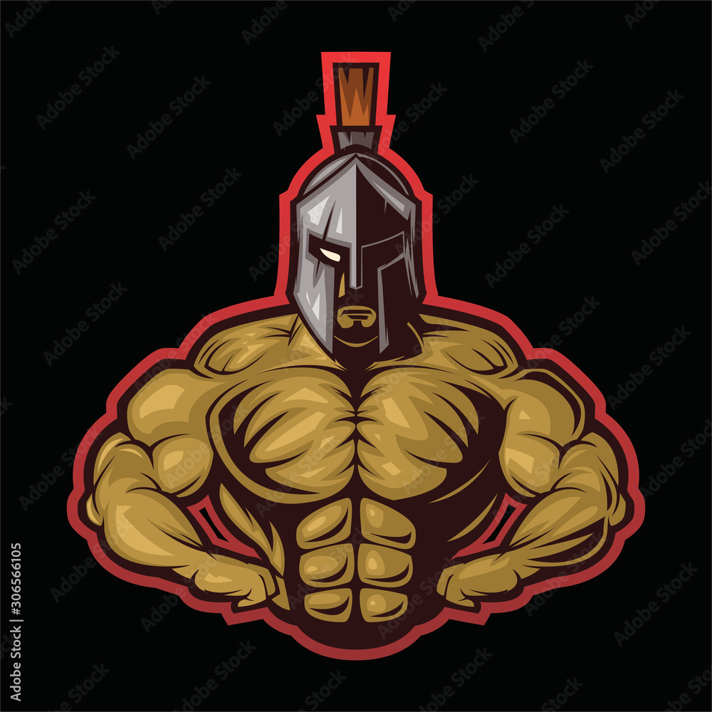 Original sports logo template with the image of a muscular warrior spartan. Original sports logo template with the image of a muscular warrior spartan.