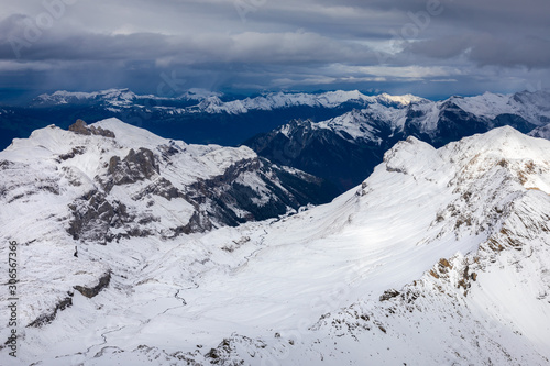 Mountains around Shilthorn covered by snow.