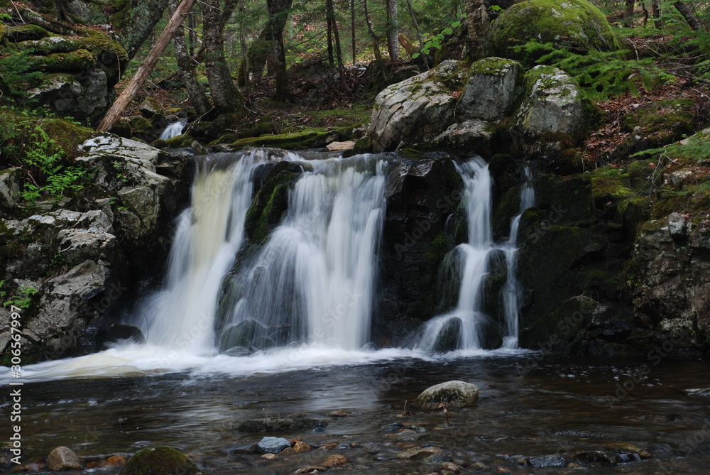 Cascading smooth flowing waterfall in the forest