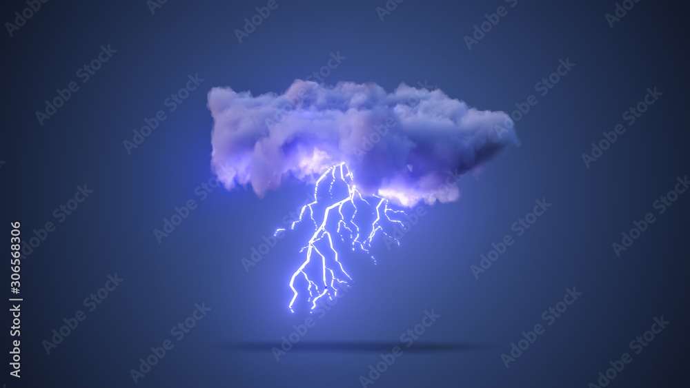 3D Realistic Render of a Cloud with Rain and Lightning Bolt Stock ...