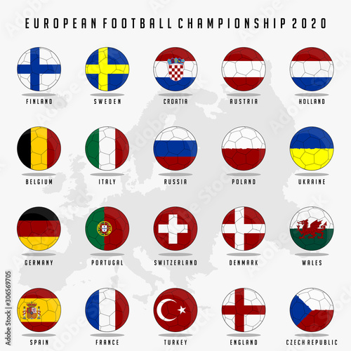 Free Download National Flags of European, Football championship banner, Vector illustration of abstract soccer ball with national flag colors vector design, european football championship 2020 - GFXLoad