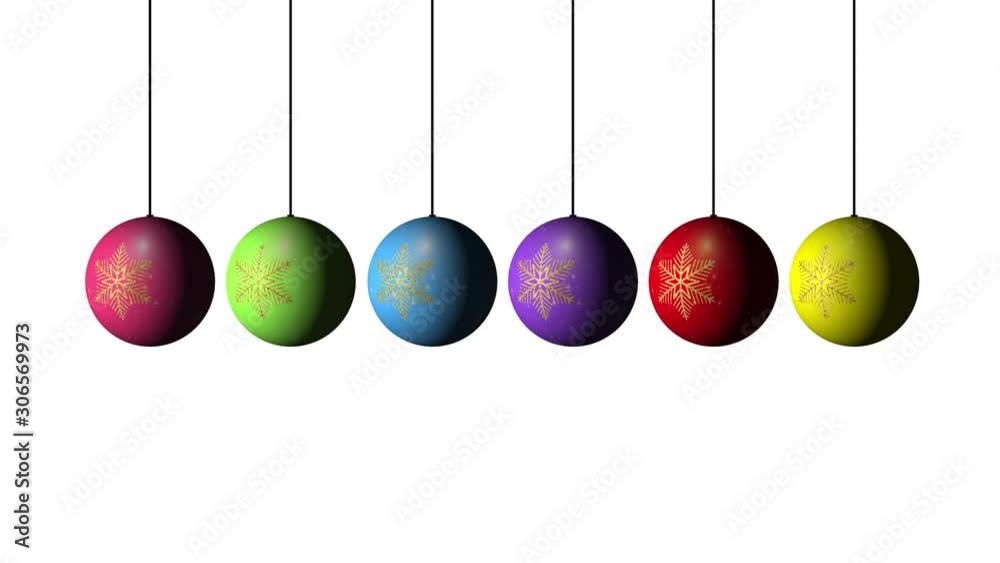 Set Looping realistic animation of the Christmas and New Year multicolored Balls with a golden snowflake. Rotating decoration on white background. Merry Christmas and a Happy New Year! Set Looping realistic animation of the Christmas and New Year multicolored Balls with a golden snowflake. Rotating decoration on white background. Merry Christmas and a Happy New Year!