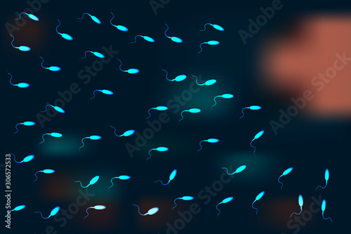  Background of moving sperm. Natural fertilization. Sperm and egg. Reproductive medicine health care pregnancy background. Fertilization process design, many sperm scramble ovum. Stock vector. EPS10