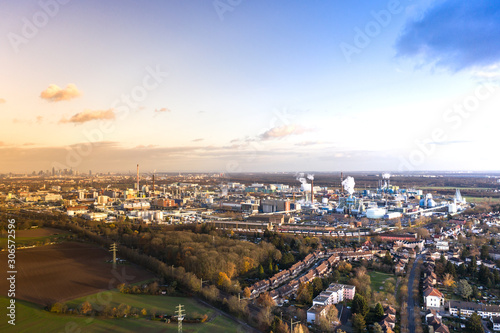 Wallpaper Mural Aerial view of a factory during the working day. Frankfurt am Main Germany 28.11.2019. Torontodigital.ca