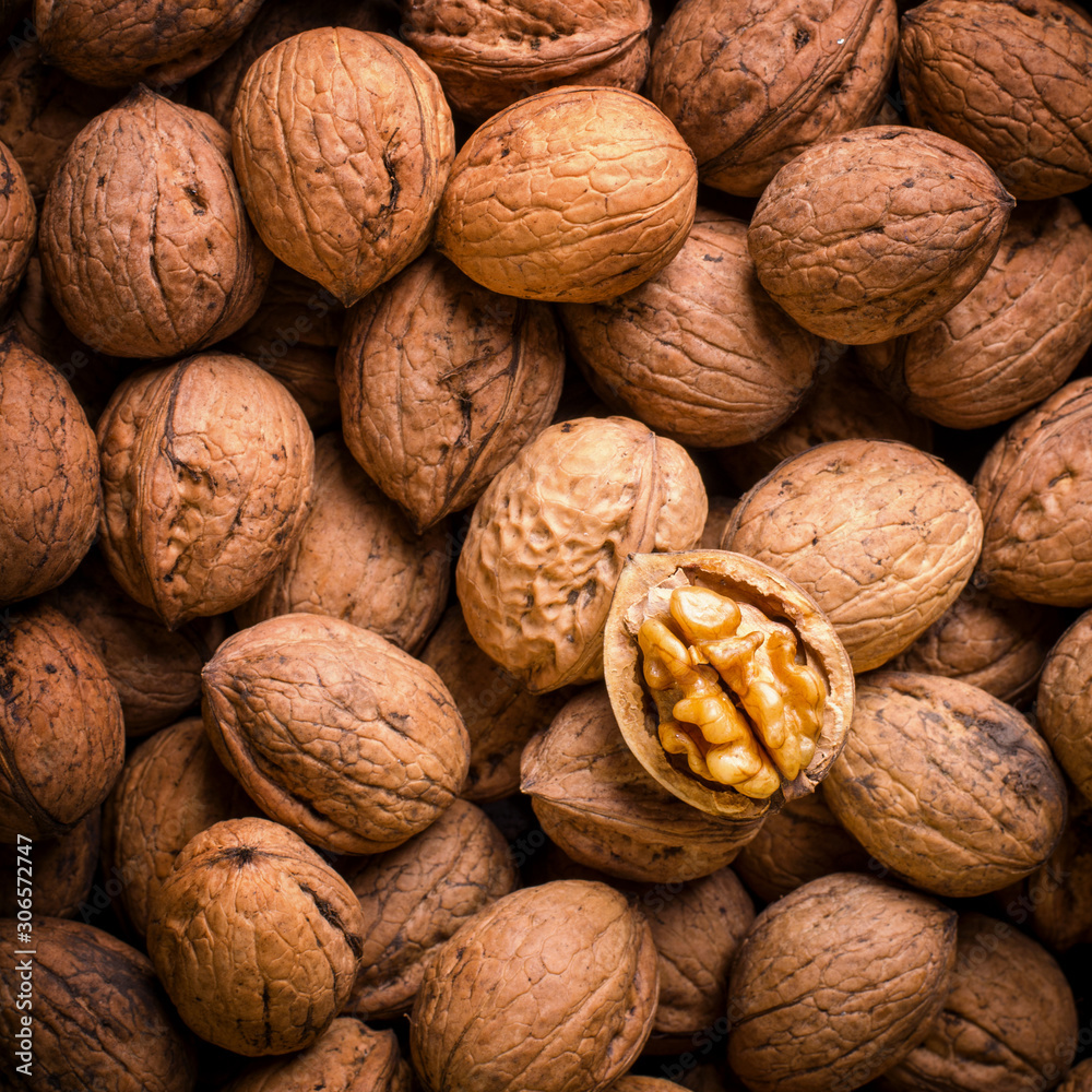 Whole Walnuts background, food concept. Top view Whole Walnuts background, food concept. Top view