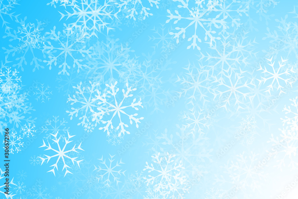 Fondo azul navideño con copos de nieve.