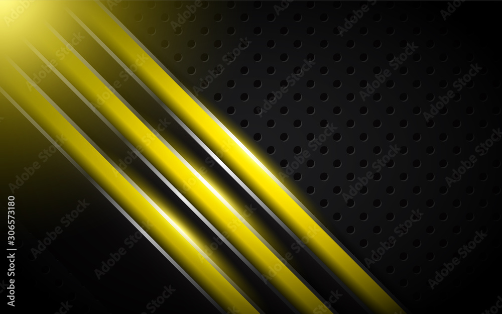 Abstract metallic yellow and black frame design innovation technology concept layout background. Vector template for use element cover, banner, wallpaper, presentation, flyer