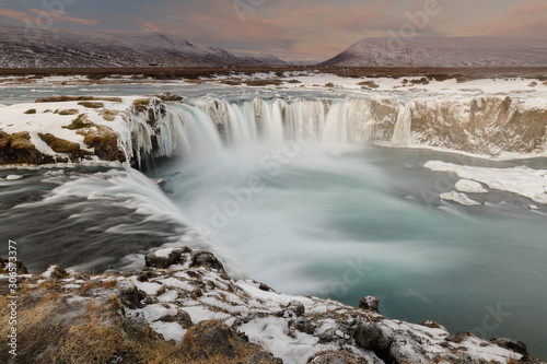 Godafoss, god's waterfall in Iceland at winter